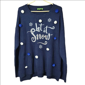 Christmas Let it Snow crewneck sweater navy 100% Acrylic